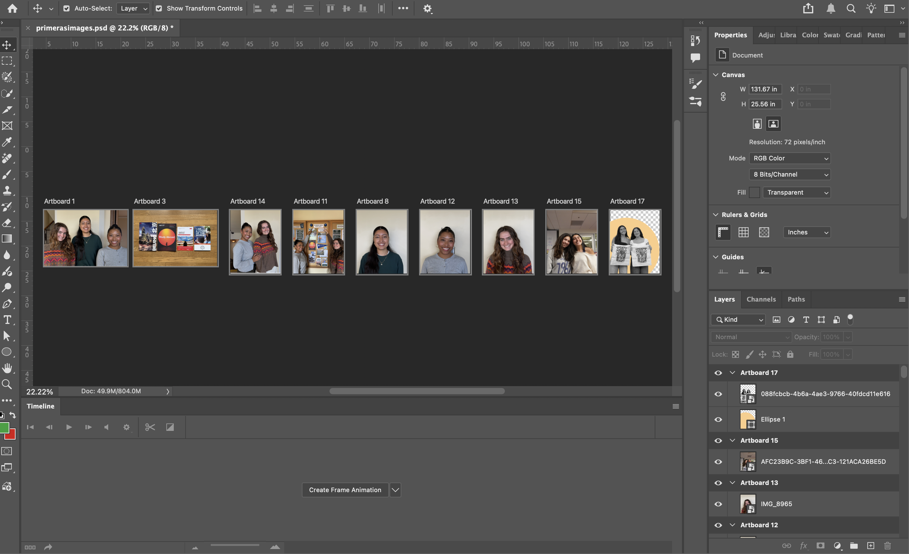 Adobe Photoshop workspace with images imported